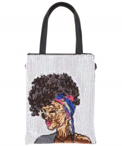 African-American Women Design Reversible Sequin Mini Tote Bag  S039HG WHITE